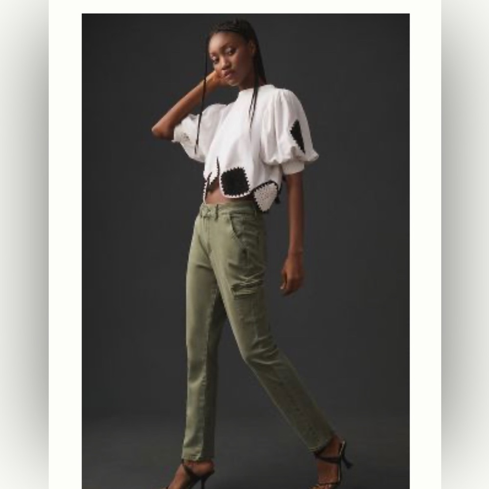 Paige Mid Rise Slim Straight Cargo Pant in Vintage Ivy Green